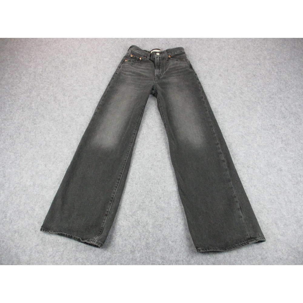 Levis Jeans Womens 25 Black Ribcage Wide Leg Premium Big E Charcoal Wash Denim